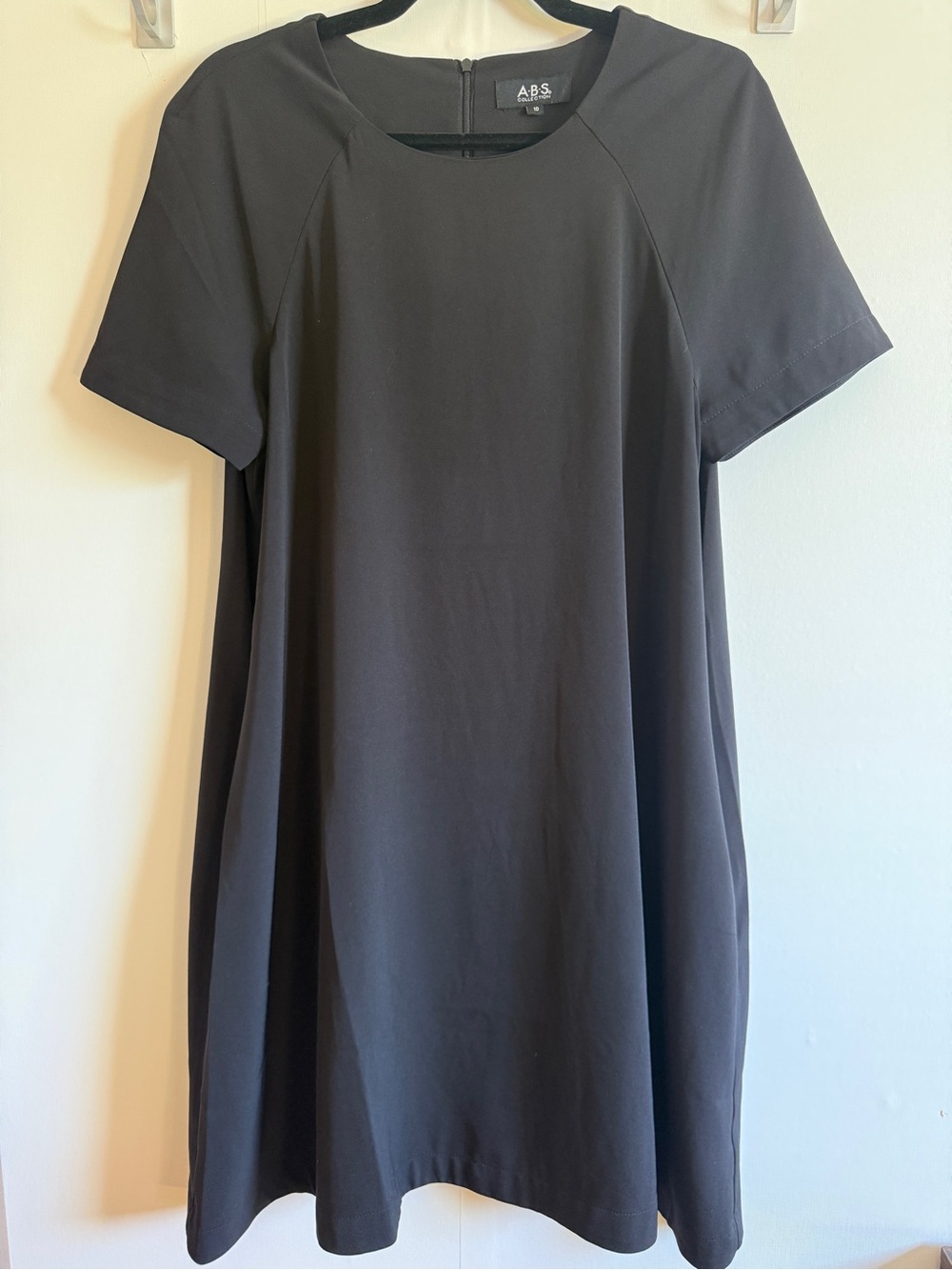 ABS Collection Black Shift Dress Size 10 Short Sleeve Stretch Career Cocktail